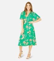 Yumi Kim Yumi Green Floral V Neck Short Sleeve Midi Dress